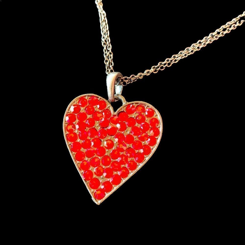 Red faceted crystal pave Japanned Heart necklace